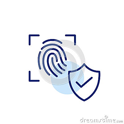 Fingerprint scan and shield with checkmark. Secure biometric entry and identity verification. Pixel perfect Vector Illustration