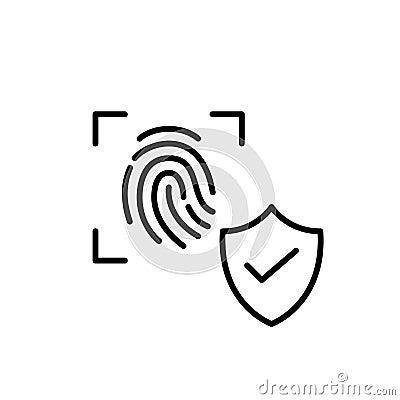 Fingerprint scan and shield with checkmark. Secure biometric entry and identity verification. Pixel perfect Vector Illustration