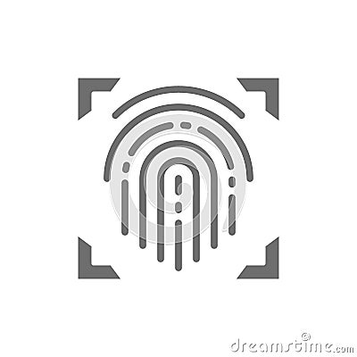 Fingerprint, scanned finger, cryptographic signature, identity grey icon. Vector Illustration