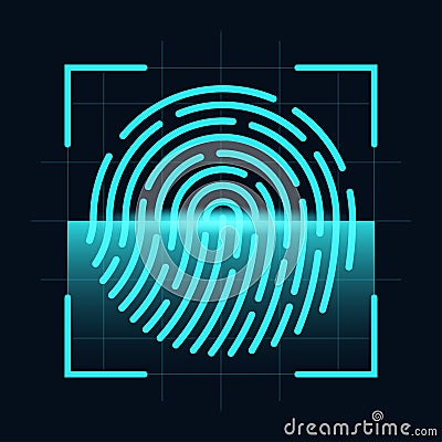 Fingerprint scanner concept. Digital and cyber security, biometric authorization. Fingerprint on scanning screen Vector Illustration