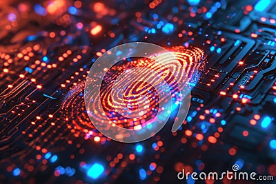Fingerprint scanner digital footprint computer security safety tracking transparency biometrics finger scan recognition Stock Photo