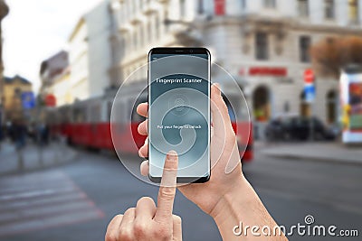 Fingerprint scanner security app on moder mobile phone Stock Photo