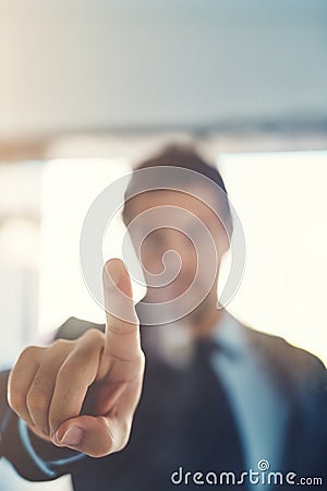 Fingerprint, security and a business man user in his office with touchscreen technology to access information Stock Photo