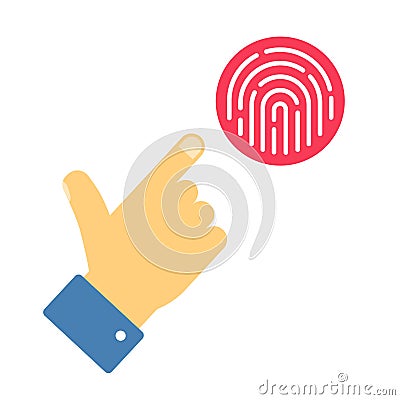Fingerprint security with finger person hand info sign vector flat cartoon illustration, touch finger thumb print id Vector Illustration