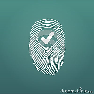 Fingerprint Success Icon, thumbprint with checkmark. vector illustration isolated on modern background. Cartoon Illustration