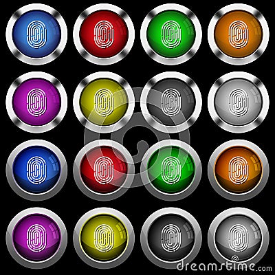 Fingerprint white icons in round glossy buttons on black background Stock Photo