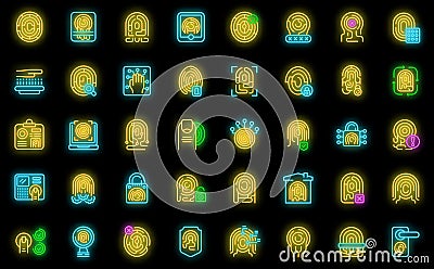 Fingerprinting icons set vector neon Vector Illustration