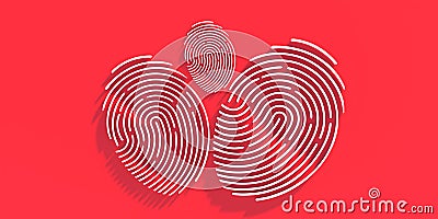 Fingerprints on red background. Digital identify and password concept. 3D illustration Cartoon Illustration