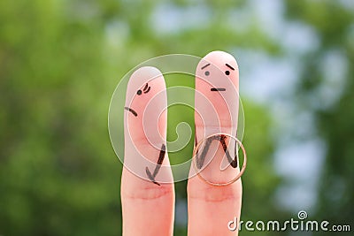 Fingers art of couple. Concept man made an offer to get married, woman refused Stock Photo