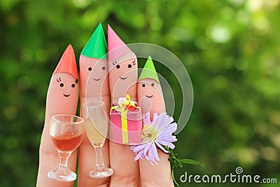 Fingers art of family celebrates birthday Stock Photo