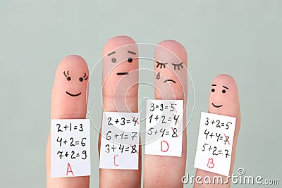 Fingers art of students with different ratings Stock Photo