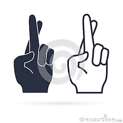 Fingers crossed, hand gesture. Lie, on luck, superstition symbol or icon. Vector illustration Cartoon Illustration