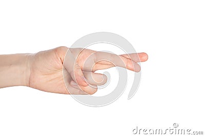 Fingers crossed outline, untruth gesture isolated on a white background Stock Photo