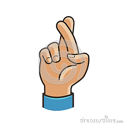 Fingers crossed symbol. Gesture good luck, fortune, lie, deception. Cartoon vector illustration Vector Illustration