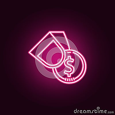 fingers hold coin neon icon. Elements of Banking set. Simple icon for websites, web design, mobile app, info graphics Stock Photo