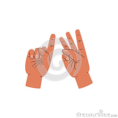 Fingers sign four 4 number on two hands, communication gesture, vector count infographic 3 plus 1, hands gesture Vector Illustration