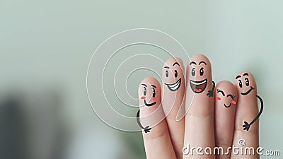 Fingers with cartoon illustration Smile Face, Happy, Friendship, Family, Group, Teamwork, Community, Unity, Cooperation, Partnersh Cartoon Illustration