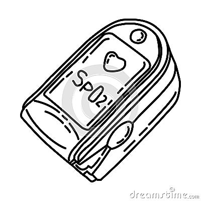 Fingertip Pulse Oximeter Icon. Doodle Hand Drawn or Outline Icon Style Vector Illustration