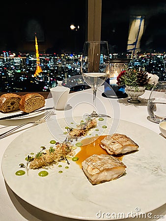 Fining dining tokyo tower view french fish Stock Photo