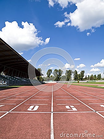 The finish line of 5th & 6th lanes. Stock Photo