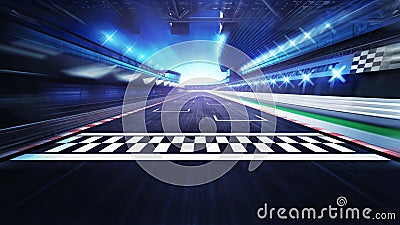 Finish line on the racetrack with spotlights in motion blur Cartoon Illustration