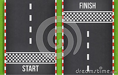 Finish line racing background top view.Start and finish on kart race. Abstract road.Grunge textured on the asphalt road Vector Illustration