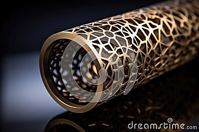 Finished cylindrical steel product on a CNC machine. Laser metal processing Stock Photo