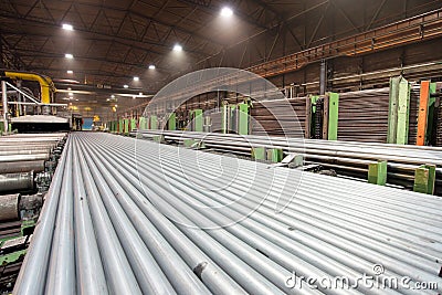 Finished metal tubes produced in a rolling mill Stock Photo