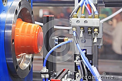 Molding machine. The production of the cup Stock Photo