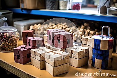 finished wine corks in storage boxes at factory Stock Photo