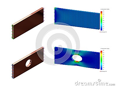 3D Rendering of Finite Element Analysis of Plate with Hole Having Higher Stress As a Result of Discontinuity Stock Photo