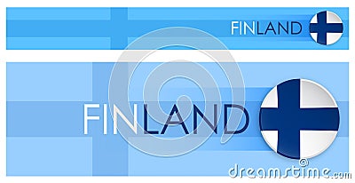 Finland flag horizontal web banner in modern neomorphism style. Webpage Finnish country header button for mobile application or Vector Illustration
