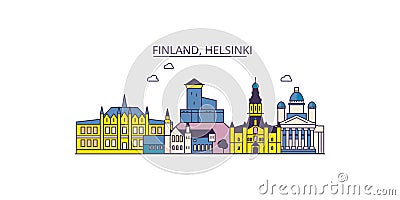 Finland, Helsinki tourism landmarks, vector city travel illustration Vector Illustration