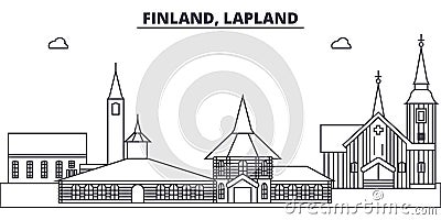 Finland, Lapland line skyline vector illustration. Finland, Lapland linear cityscape with famous landmarks, city sights Vector Illustration
