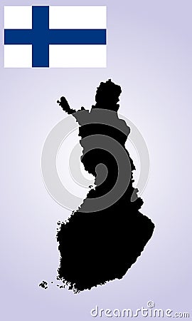 Finland map silhouette and Finland flag. Cartoon Illustration