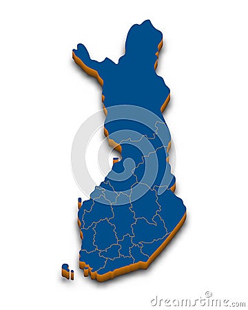 Finland map vector. High detailed administrative 3D map of Finland with dropped shadow. Vector blue isometric silhouette with admi Vector Illustration