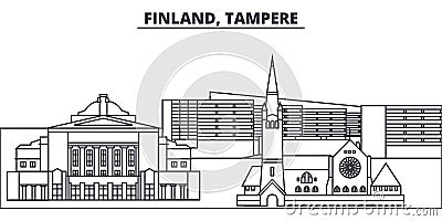 Finland, Tampere line skyline vector illustration. Finland, Tampere linear cityscape with famous landmarks, city sights Vector Illustration