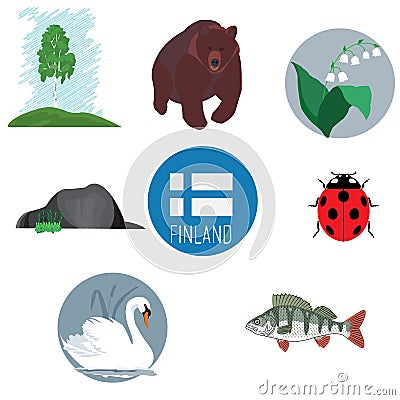 Finland travel set icons in cartoon style isolated on white background Vector Illustration