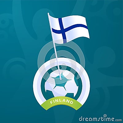 Finland vector flag pinned to a soccer ball. European football 2020 tournament final stage. Official championship colors and style Vector Illustration