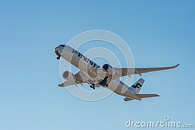 Finnair Airbus A350-900 taking off Editorial Stock Photo