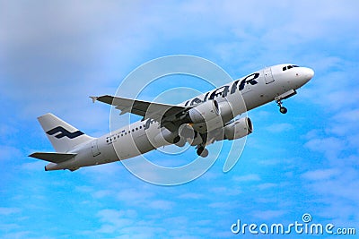 Finnair`s plane taking off Vantaa airport Editorial Stock Photo