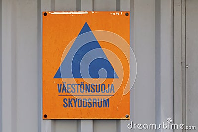 Finnish Air-raid shelter sign Stock Photo