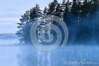 Finnish Lake with fog Stock Photo