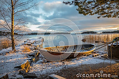 Finnish Waterfront Sunset Stock Photo