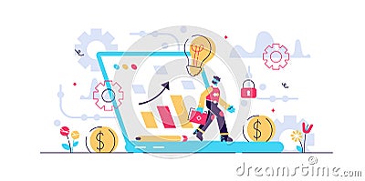 Fintech vector illustration. Mini person Vector Illustration