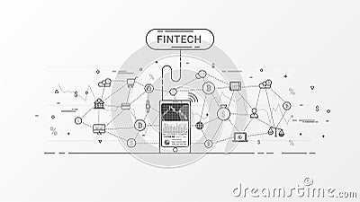 Fintech and Blockchain technology info graphic. Vector Illustration