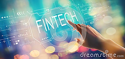 Fintech concept with hand pressing a button Stock Photo