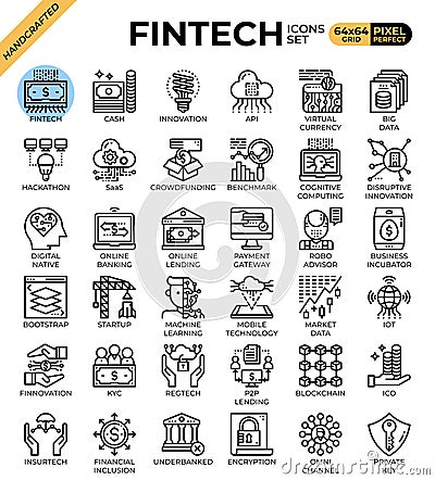Fintech Financial Technology concept icons Vector Illustration
