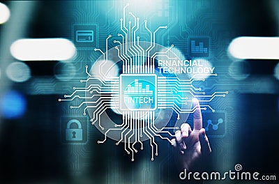 Fintech Financial technology Cryptocurrency investment and digital money. Business concept on virtual screen. Stock Photo