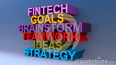 Fintech goals brainstorm teamwork ideas strategy on blue Stock Photo